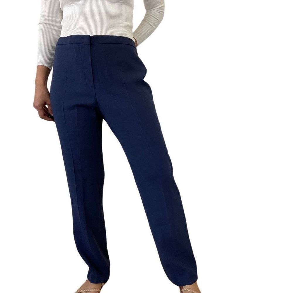 Escada Navy Blue Career Work Women Pants Size EU 40 US 10 Virgin Wool Trousers